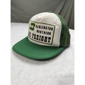 Vtg Burlington Northern Air Freight Logo Trucker Hat Cap Snap Back Railroad 80s